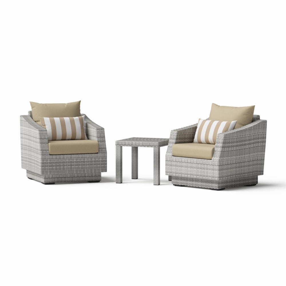 Cannes™ 3 Piece Sunbrella® Outdoor Club Chairs & Side Table - Maxim Beige