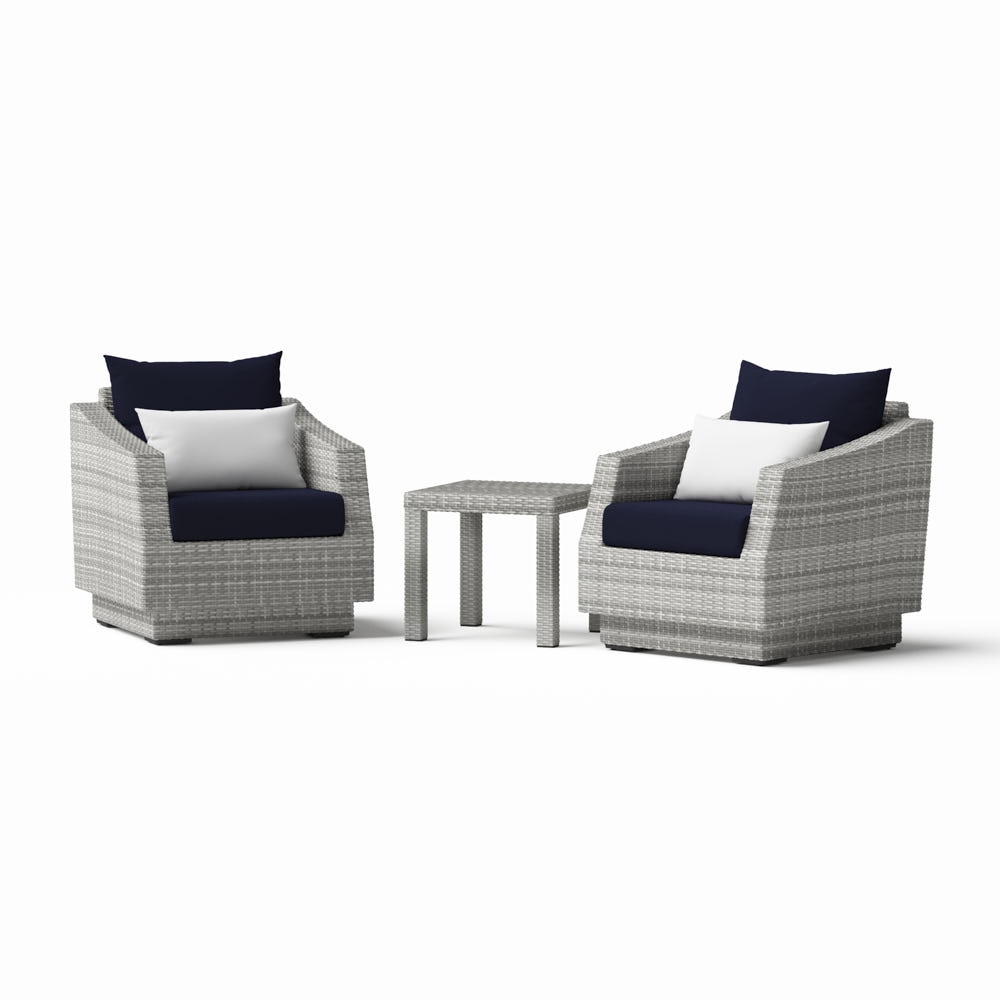 Cannes™ 3 Piece Sunbrella® Outdoor Club Chairs & Side Table - Navy Blue