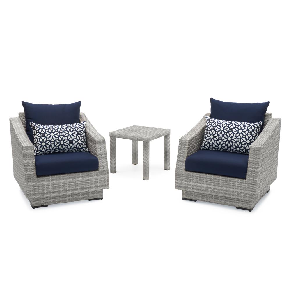 Cannes™ Set of 2 Sunbrella® Outdoor Club Chairs & Side Table - Navy Blue