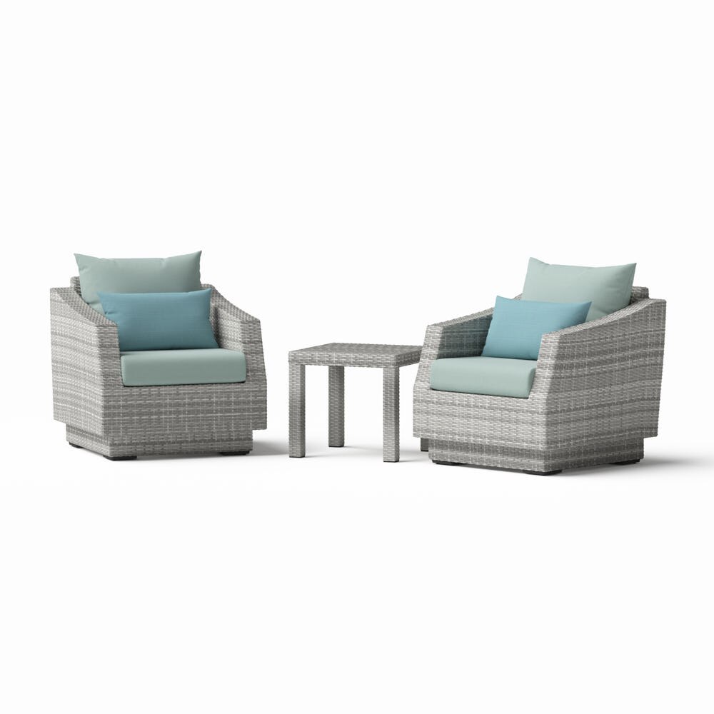 Cannes™ 3 Piece Sunbrella® Outdoor Club Chairs & Side Table - Spa Blue