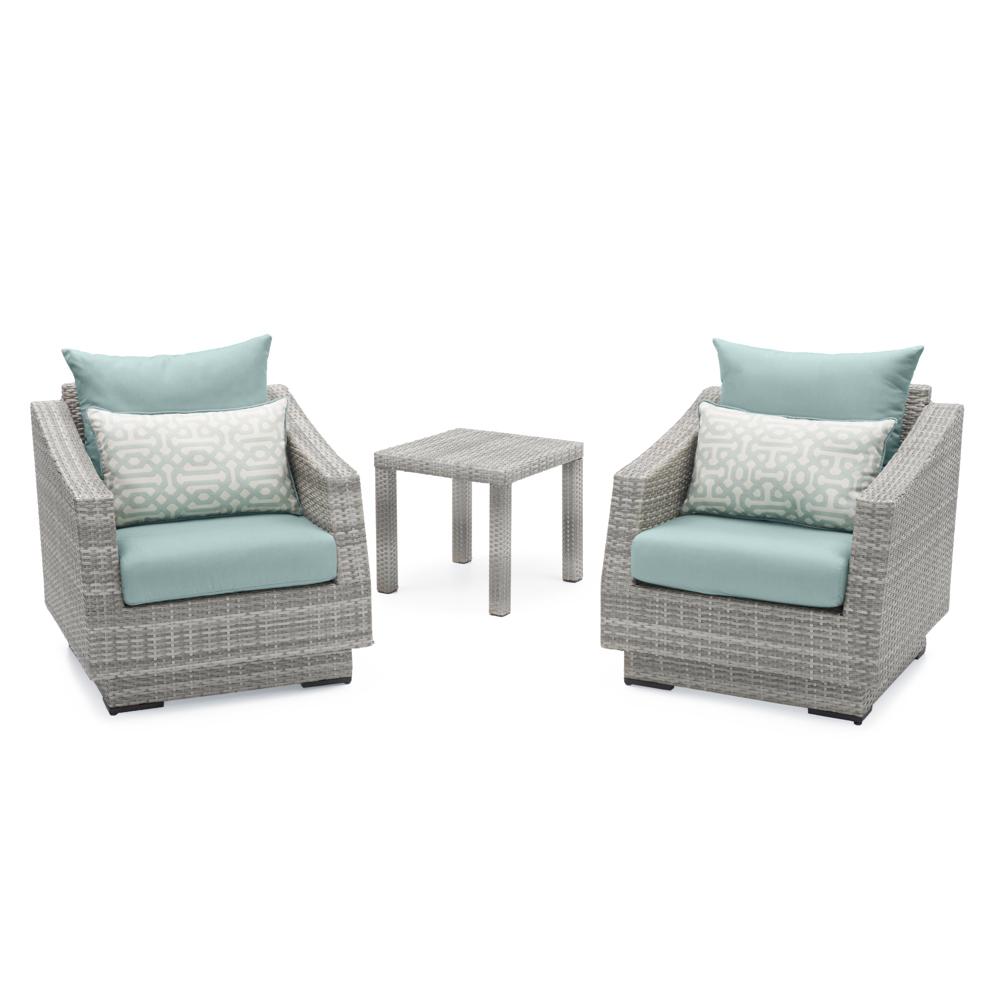 Cannes Set of 2 Sunbrella Outdoor Club Chairs & Side Table - Spa Blue