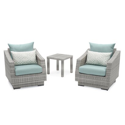 Cannes™ 3 Piece Sunbrella® Outdoor Club Chairs & Side Table - Spa Blue