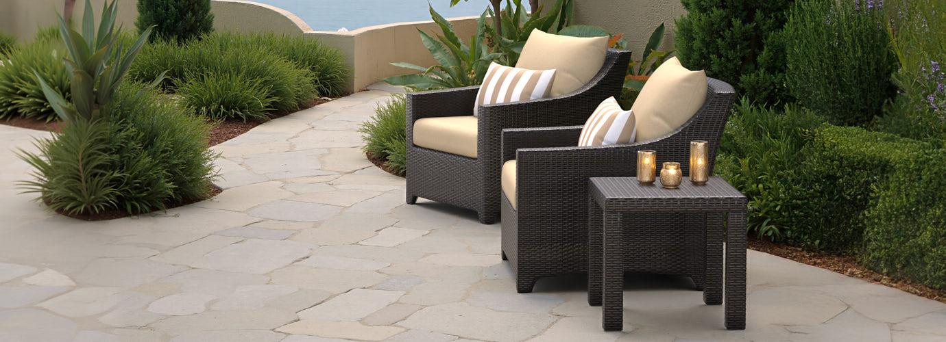 Deco™ 3 Piece Sunbrella® Outdoor Club Chairs & Side Table - Maxim Beige