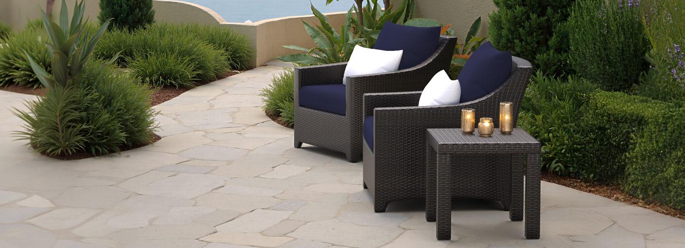Deco™ 3 Piece Sunbrella® Outdoor Club Chairs & Side Table - Navy Blue