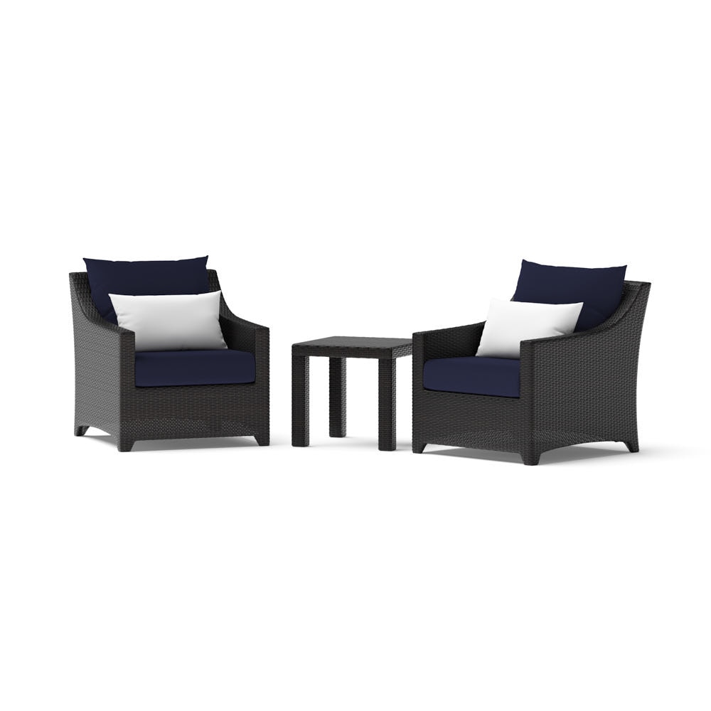 Deco™ 3 Piece Sunbrella® Outdoor Club Chairs & Side Table - Navy Blue