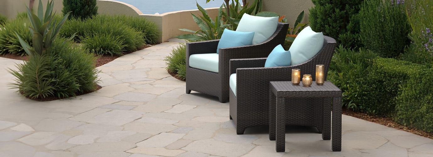 Deco™ 3 Piece Sunbrella® Outdoor Club Chairs & Side Table - Spa Blue