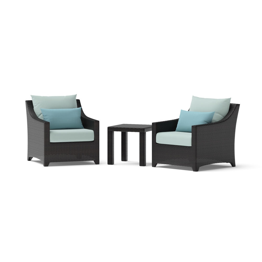 Deco™ 3 Piece Sunbrella® Outdoor Club Chairs & Side Table - Spa Blue