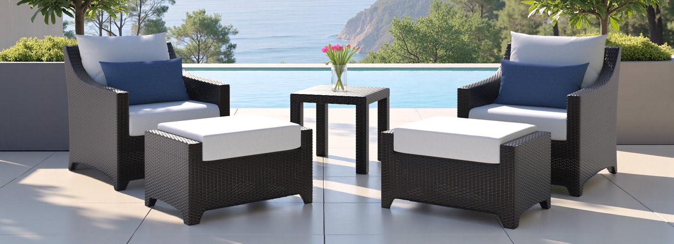 Deco™ 5 Piece Sunbrella® Outdoor Club Chair & Ottoman Set - Bliss Ink