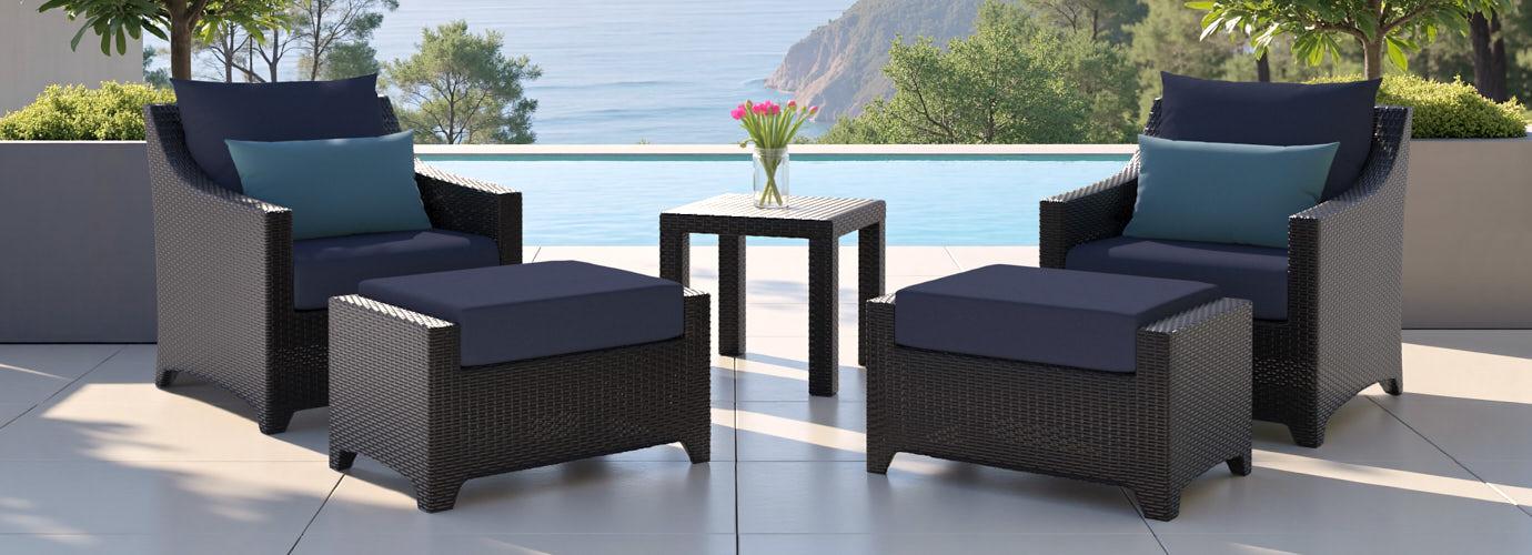 Deco™ 5 Piece Outdoor Club Chair & Ottoman Set - Olefin Blue
