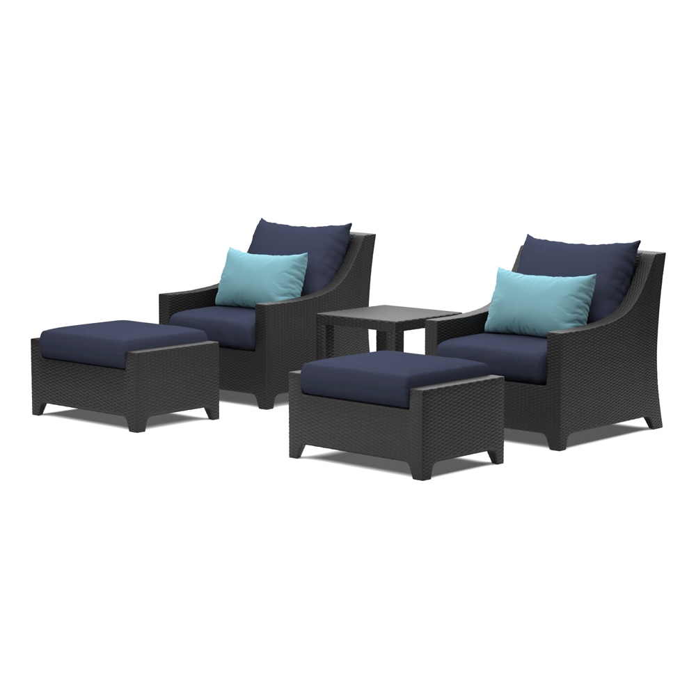 Deco 5 Piece Club Chair and Ottoman Set - Blue