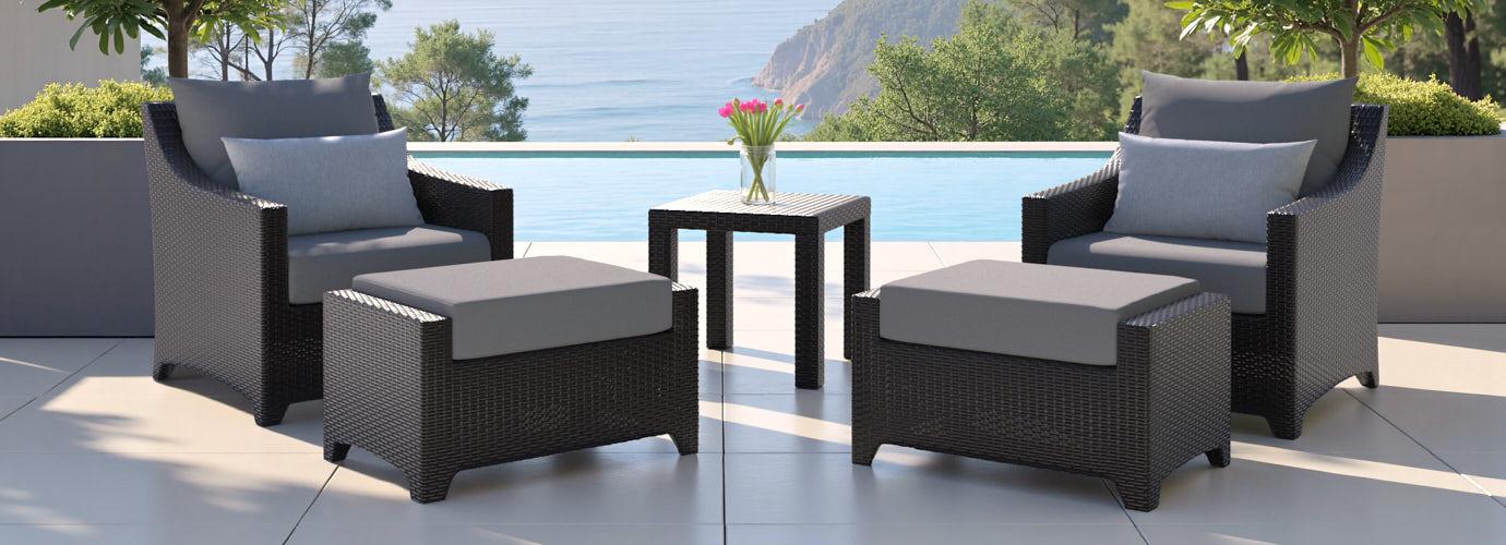 Deco™ 5 Piece Sunbrella® Outdoor Club Chair & Ottoman Set - Charcoal Gray