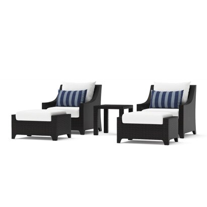 Deco™ 5 Piece Sunbrella® Outdoor Club Chair & Ottoman Set - Centered Ink