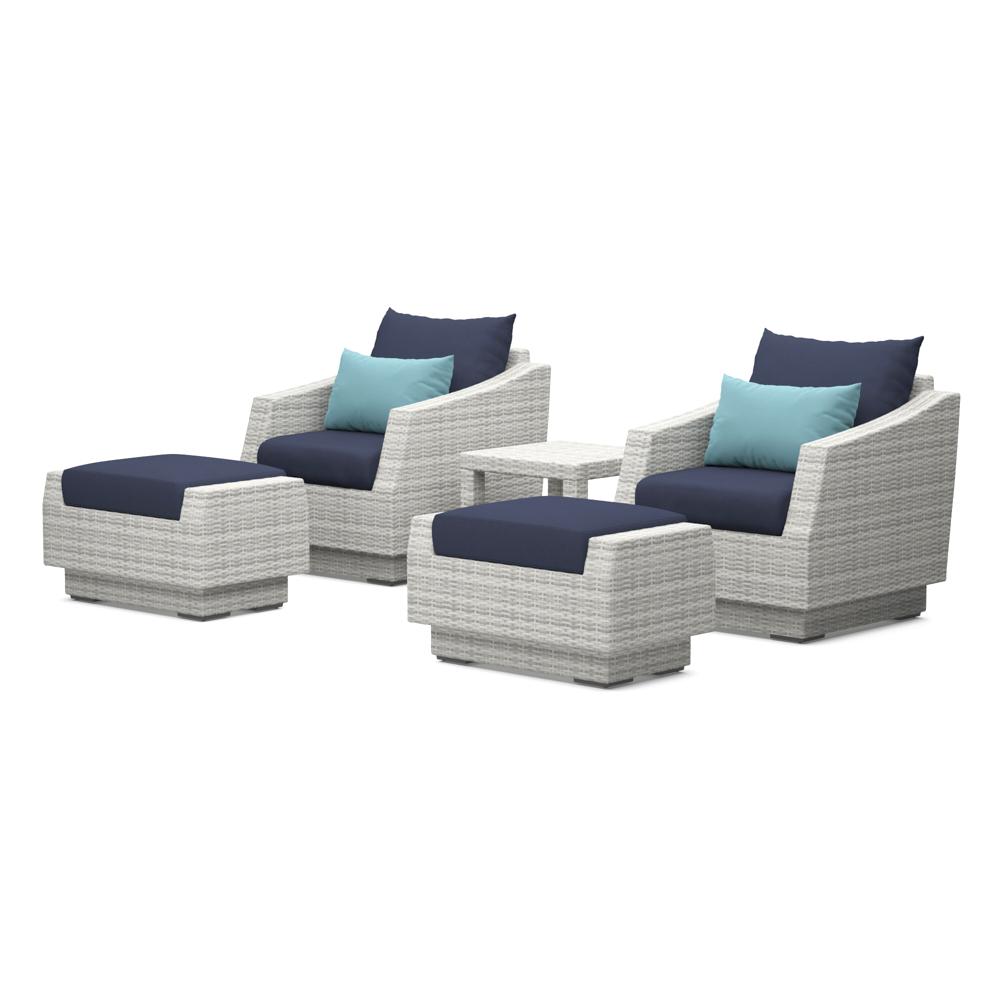 Cannes™ 5 Piece Club Chair & Ottoman Set - Blue