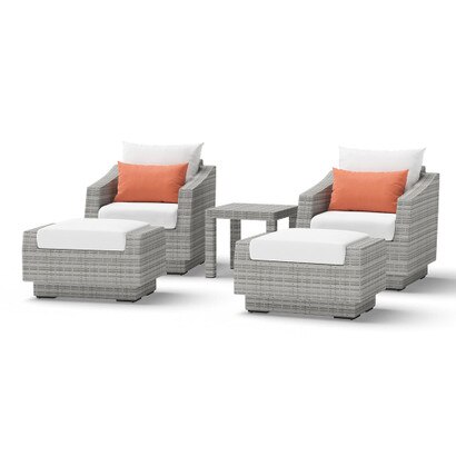 Cannes™ 5 Piece Sunbrella® Outdoor Club Chair & Ottoman Set - Cast Coral