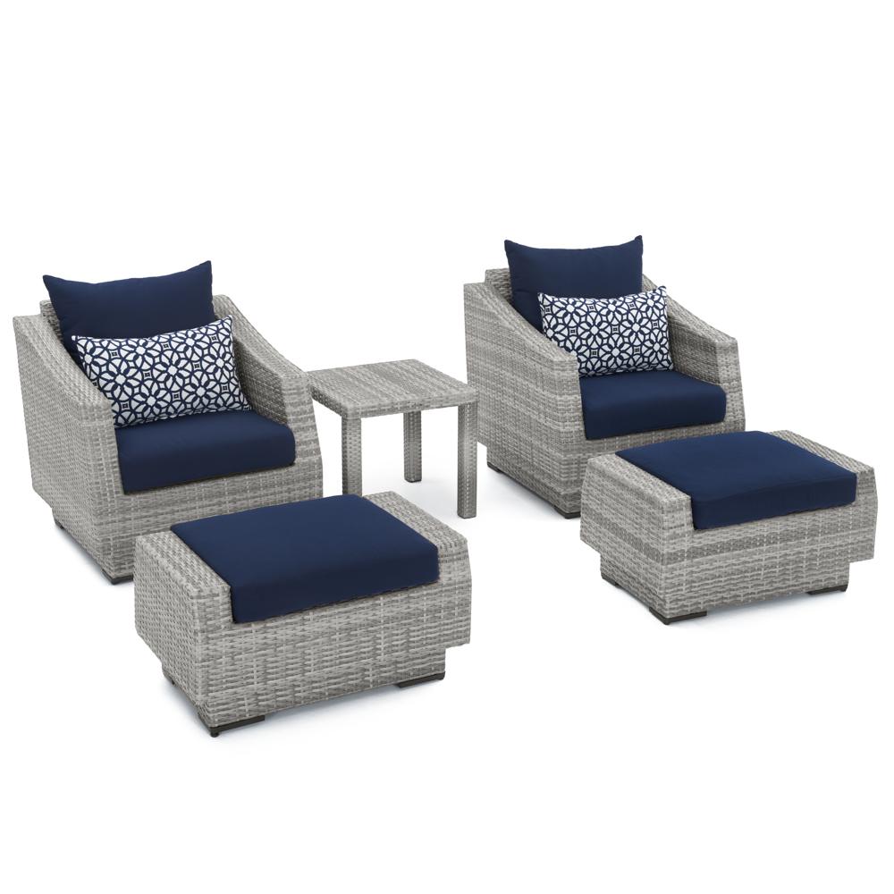 Cannes™ 5 Piece Sunbrella® Outdoor Club Chair & Ottoman Set - Navy Blue