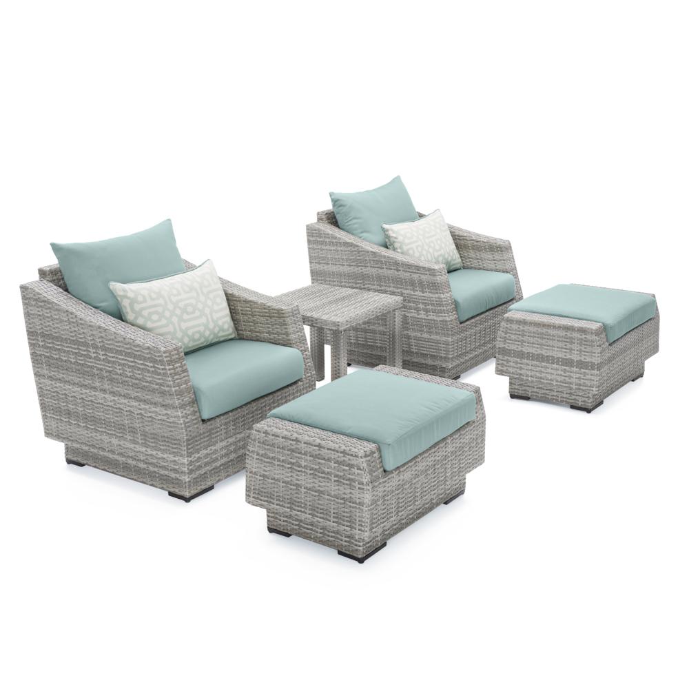Cannes™ 5 Piece Sunbrella® Outdoor Club Chair & Ottoman Set - Spa Blue