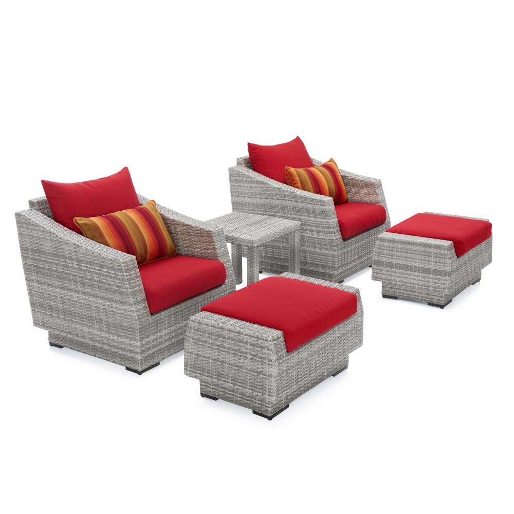 Cannes™ 5 Piece Sunbrella® Outdoor Club Chair & Ottoman Set - Sunset Red