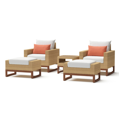 Mili™ 5 Piece Sunbrella® Outdoor Club Chair & Ottoman Set - Cast Coral