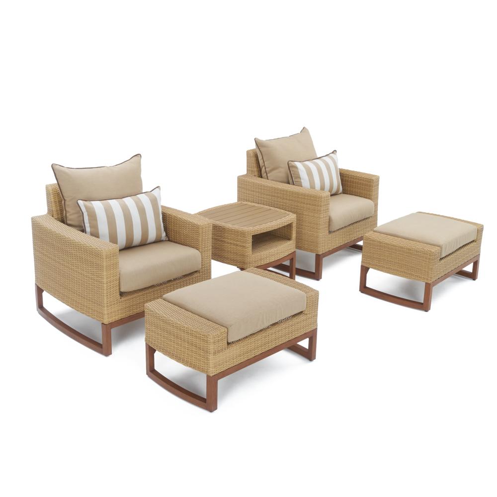 Mili™ 5 Piece Sunbrella® Outdoor Club Chair & Ottoman Set - Maxim Beige