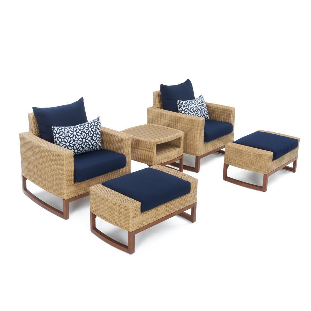 Mili™ 5 Piece Sunbrella® Outdoor Club Chair & Ottoman Set - Navy Blue
