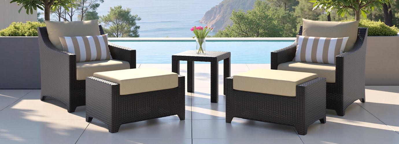 Deco™ 5 Piece Sunbrella® Outdoor Club Chair & Ottoman Set - Maxim Beige