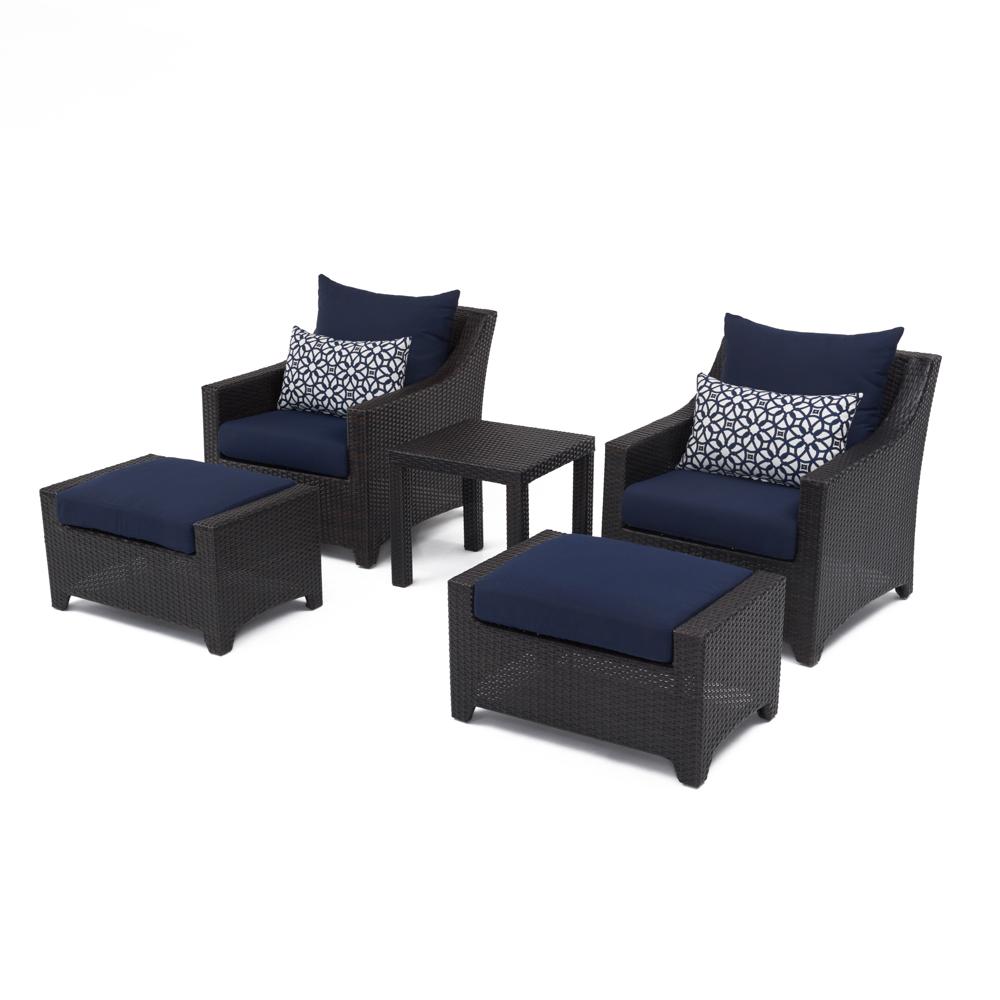 Deco™ 5 Piece Sunbrella® Outdoor Club Chair & Ottoman Set - Navy Blue