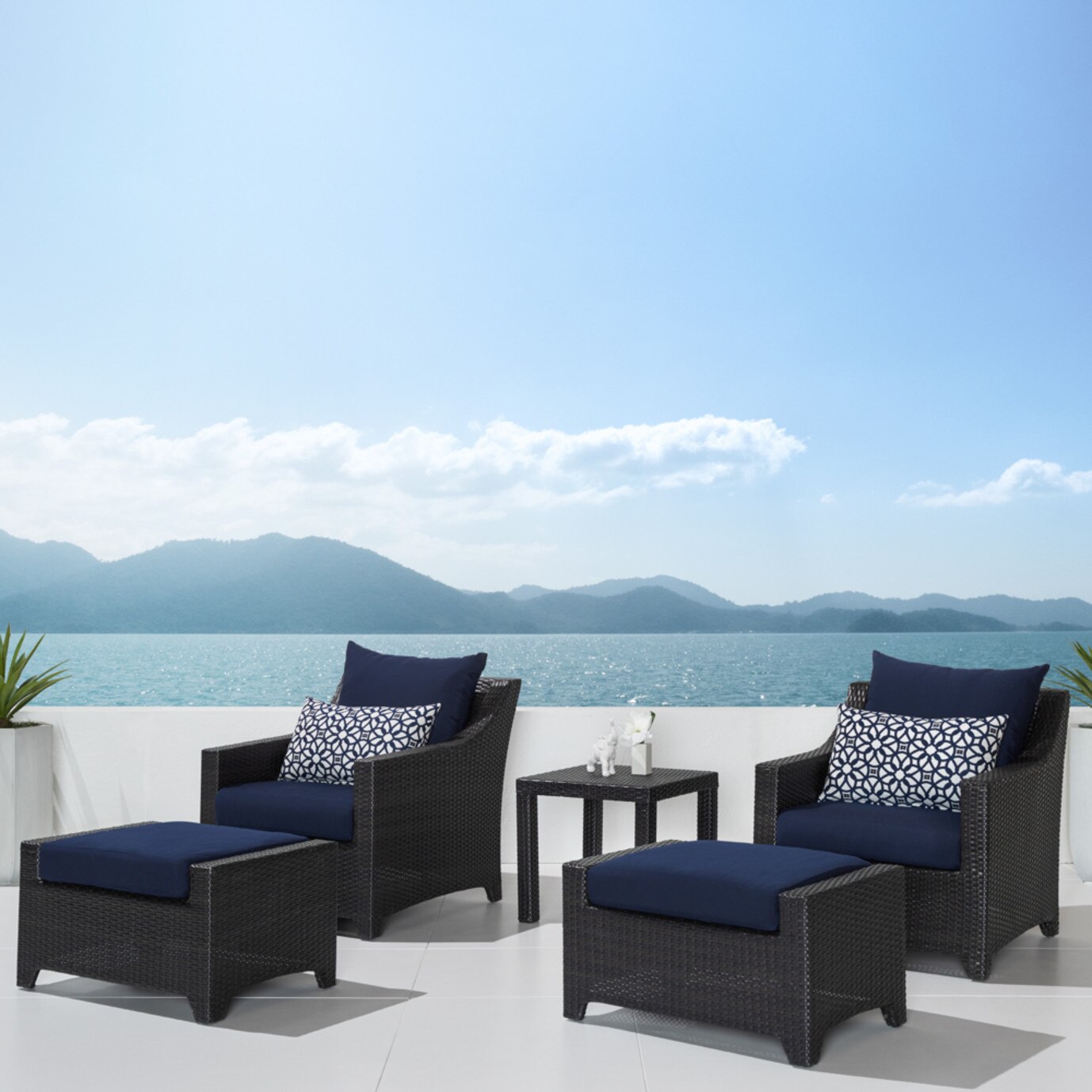 Deco 5 Piece Club Chair and Ottoman Set - Navy Blue | RST Brands