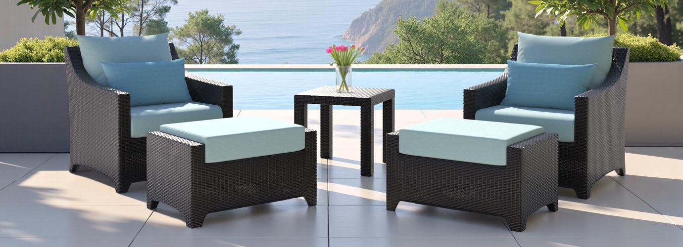 Deco™ 5 Piece Sunbrella® Outdoor Club Chair & Ottoman Set - Spa Blue