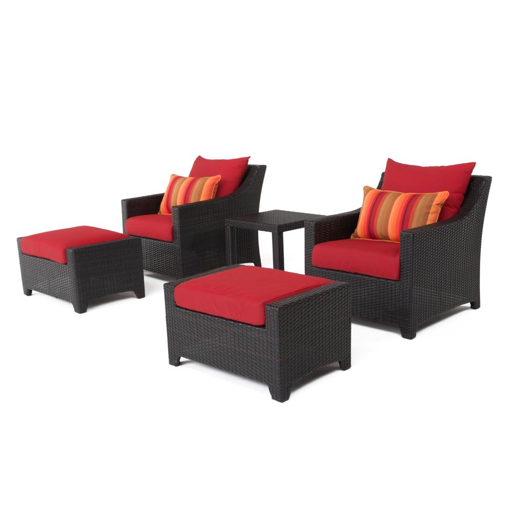 Deco™ 5 Piece Sunbrella® Outdoor Club Chair & Ottoman Set - Sunset Red