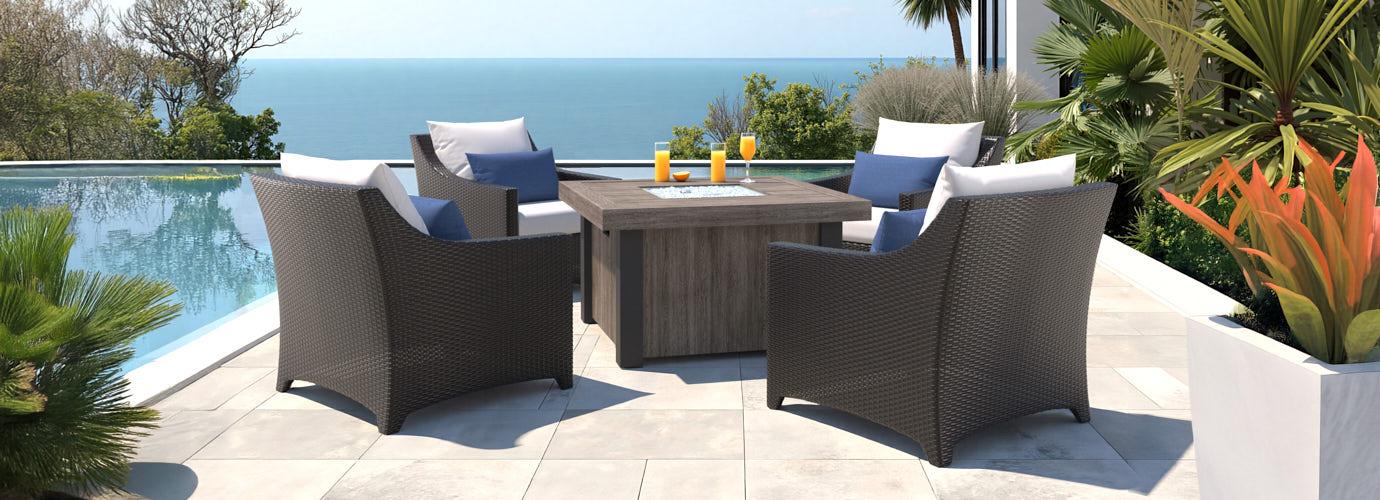 Deco™ 5 Piece Sunbrella® Outdoor Fire Chat Set - Bliss Ink