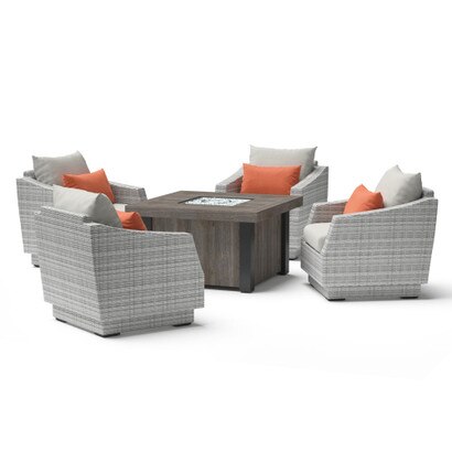 Cannes™ 5 Piece Sunbrella® Outdoor Fire Chat Set - Cast Coral