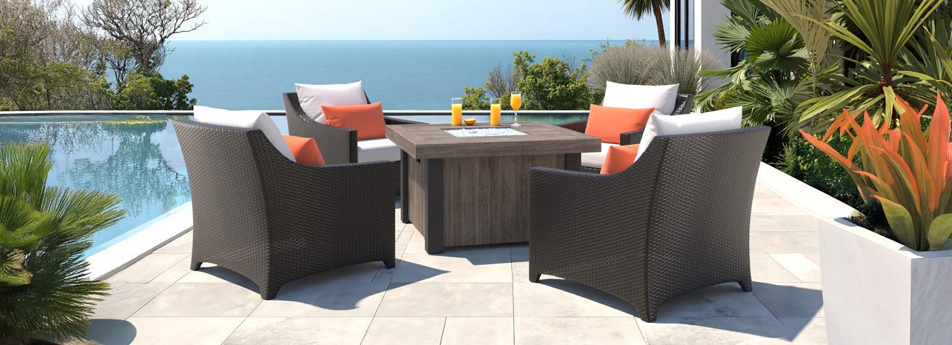 Deco™ 5 Piece Sunbrella® Outdoor Fire Chat Set - Cast Coral