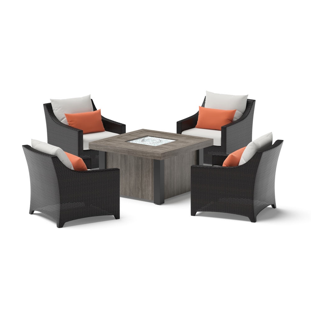 Deco™ 5 Piece Sunbrella® Outdoor Fire Chat Set - Cast Coral