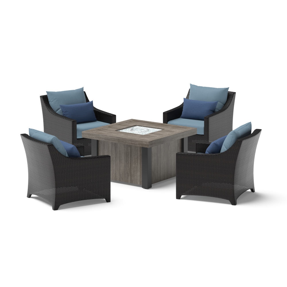 Deco™ 5 Piece Sunbrella® Outdoor Fire Chat Set - Canvas Denim