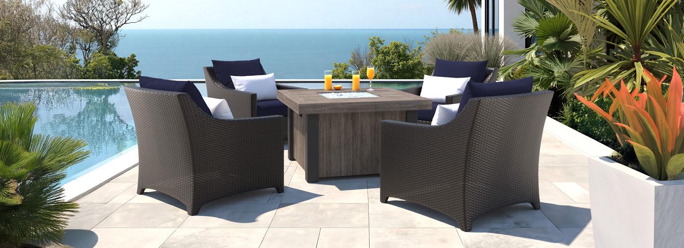 Deco™ 5 Piece Sunbrella® Outdoor Fire Chat Set - Navy Blue