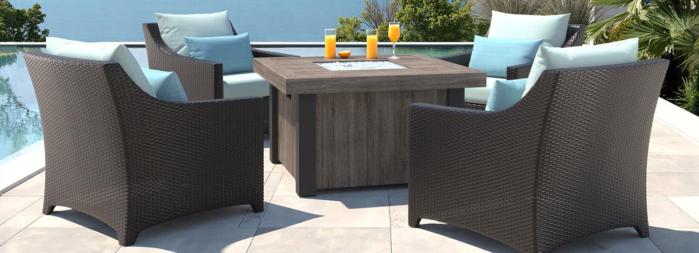 Deco™ 5 Piece Sunbrella® Outdoor Fire Chat Set - Spa Blue