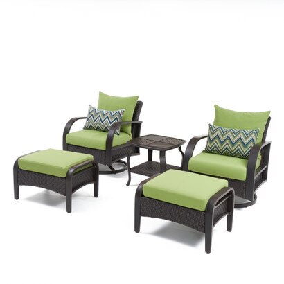 Barcelo™ 5 Piece Outdoor Patio Motion Club & Ottoman Set - Ginkgo Green
