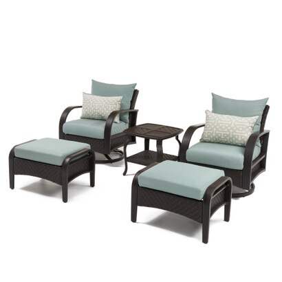 Barcelo™ 5 Piece Outdoor Patio Motion Club & Ottoman Set - Spa Blue