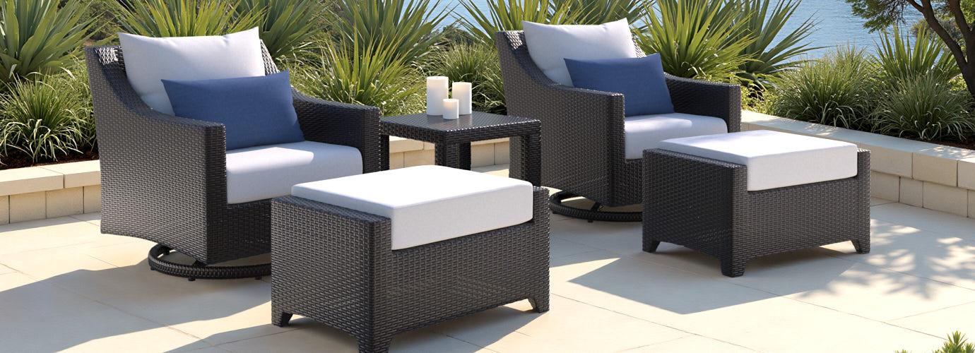 Deco™ 5 Piece Sunbrella® Outdoor Motion Club & Ottoman Set - Bliss Ink