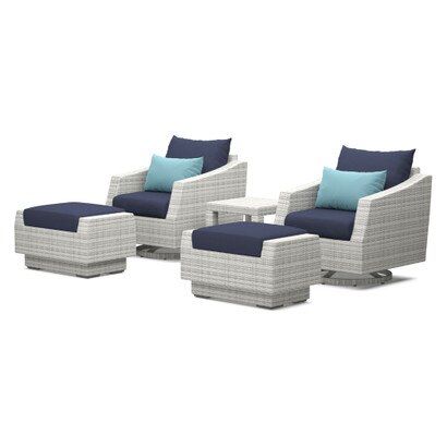 Cannes™ 5 Piece Polyester Outdoor Motion Club & Ottoman Set - Blue