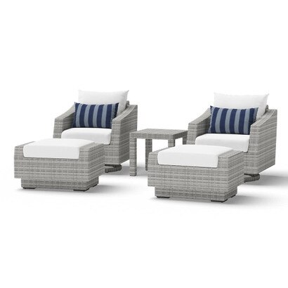 Cannes™ 5 Piece Sunbrella® Outdoor Motion Club & Ottoman Set - Centered Ink