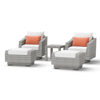 Cannes™ 5 Piece Sunbrella® Outdoor Motion Club & Ottoman Set - Cast Coral
