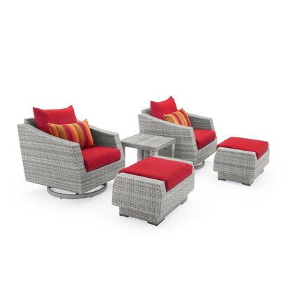 Cannes™ 5 Piece Sunbrella® Outdoor Motion Club & Ottoman Set - Sunset Red