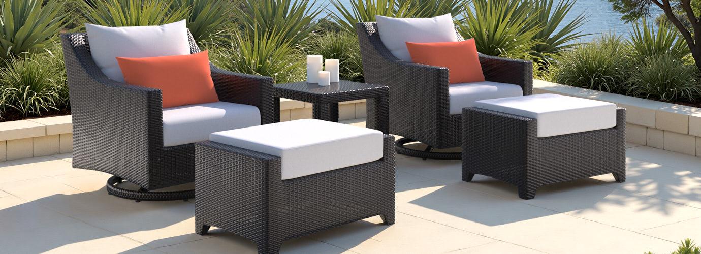 Deco™ 5 Piece Sunbrella® Outdoor Motion Club & Ottoman Set - Cast Coral