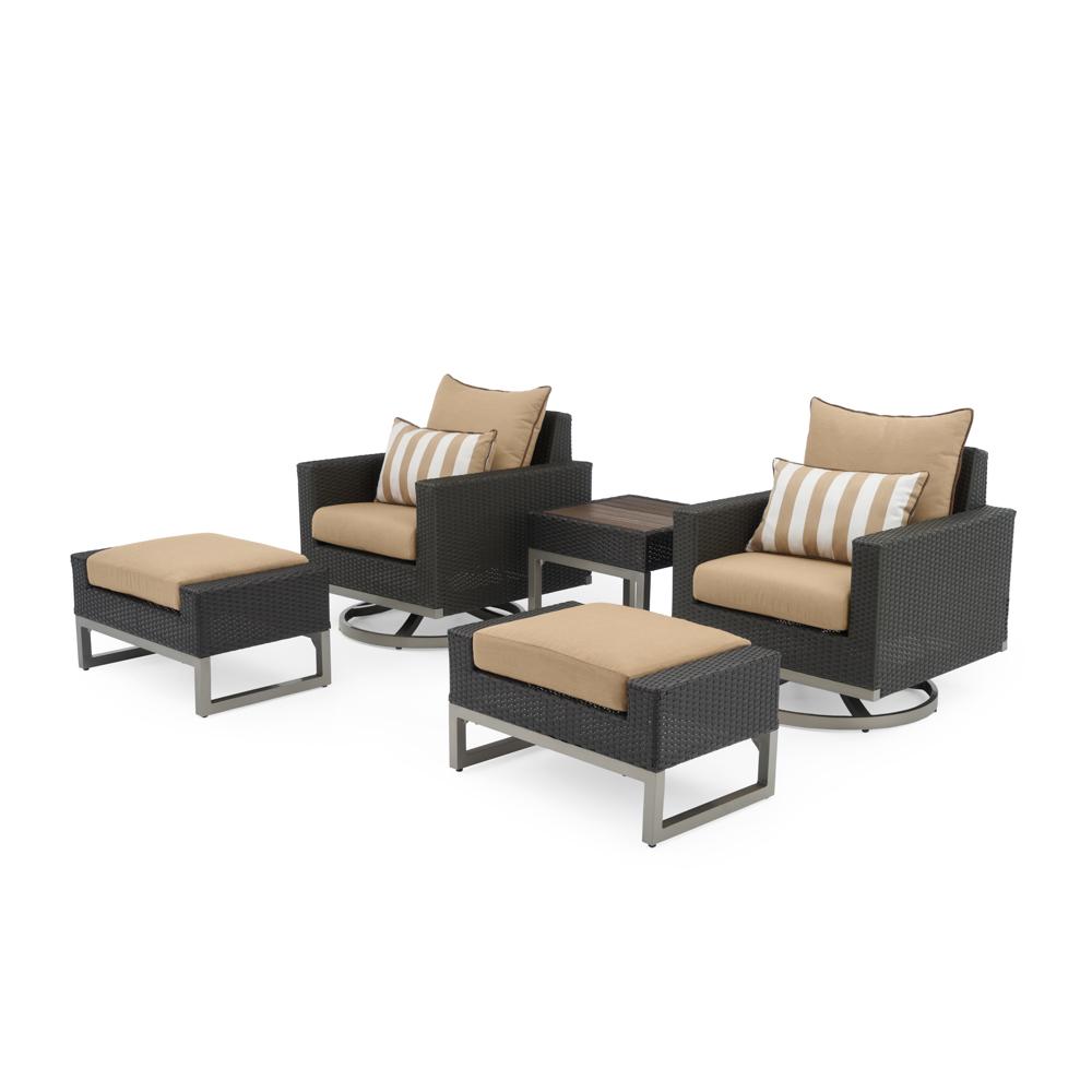 Milo™ Espresso 5 Piece Sunbrella® Outdoor Motion Club Set - Maxim Beige