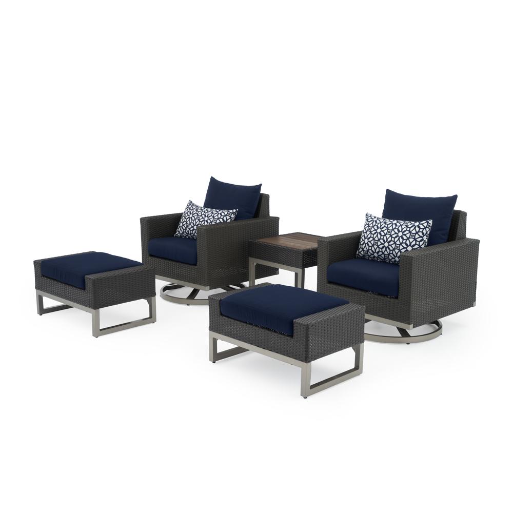 Milo™ Espresso 5 Piece Sunbrella® Outdoor Motion Club Set - Navy Blue