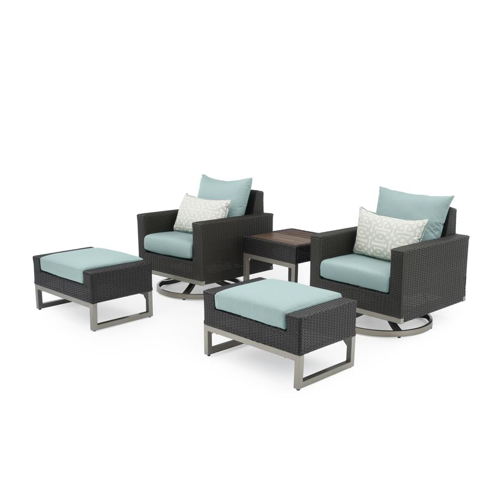 Milo™ Espresso 5 Piece Sunbrella® Outdoor Motion Club Set - Spa Blue