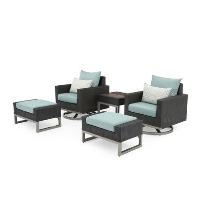 Milo™ Espresso 5 Piece Sunbrella® Outdoor Motion Club Set - Spa Blue