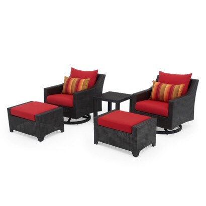 Deco™ 5 Piece Sunbrella® Outdoor Motion Club & Ottoman Set - Sunset Red