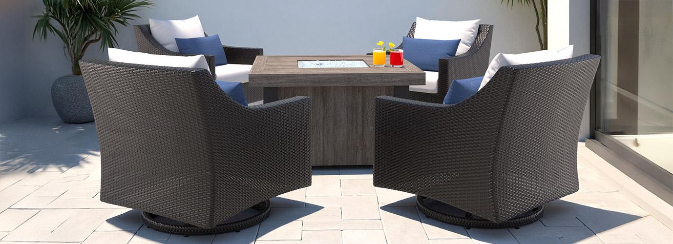 Deco™ 5 Piece Sunbrella® Outdoor Motion Fire Chat Set - Bliss Ink